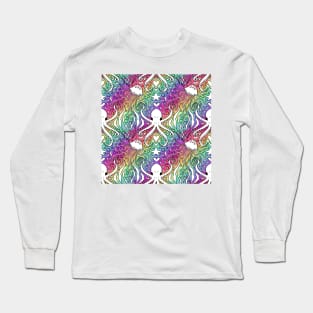 Rainbow Disco Octopus White on Swirls Long Sleeve T-Shirt